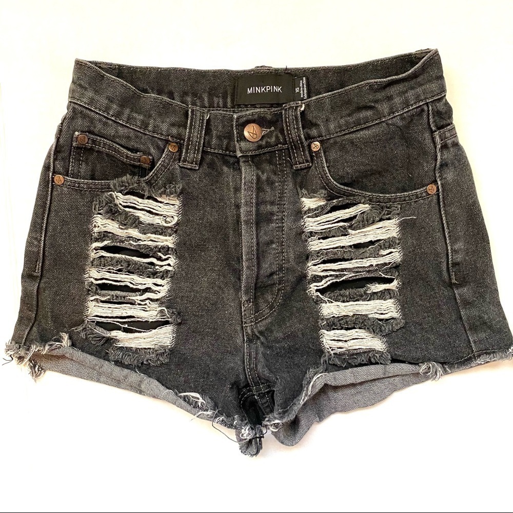 Minkpink Slasher Distressed Black Denim Shorts XS